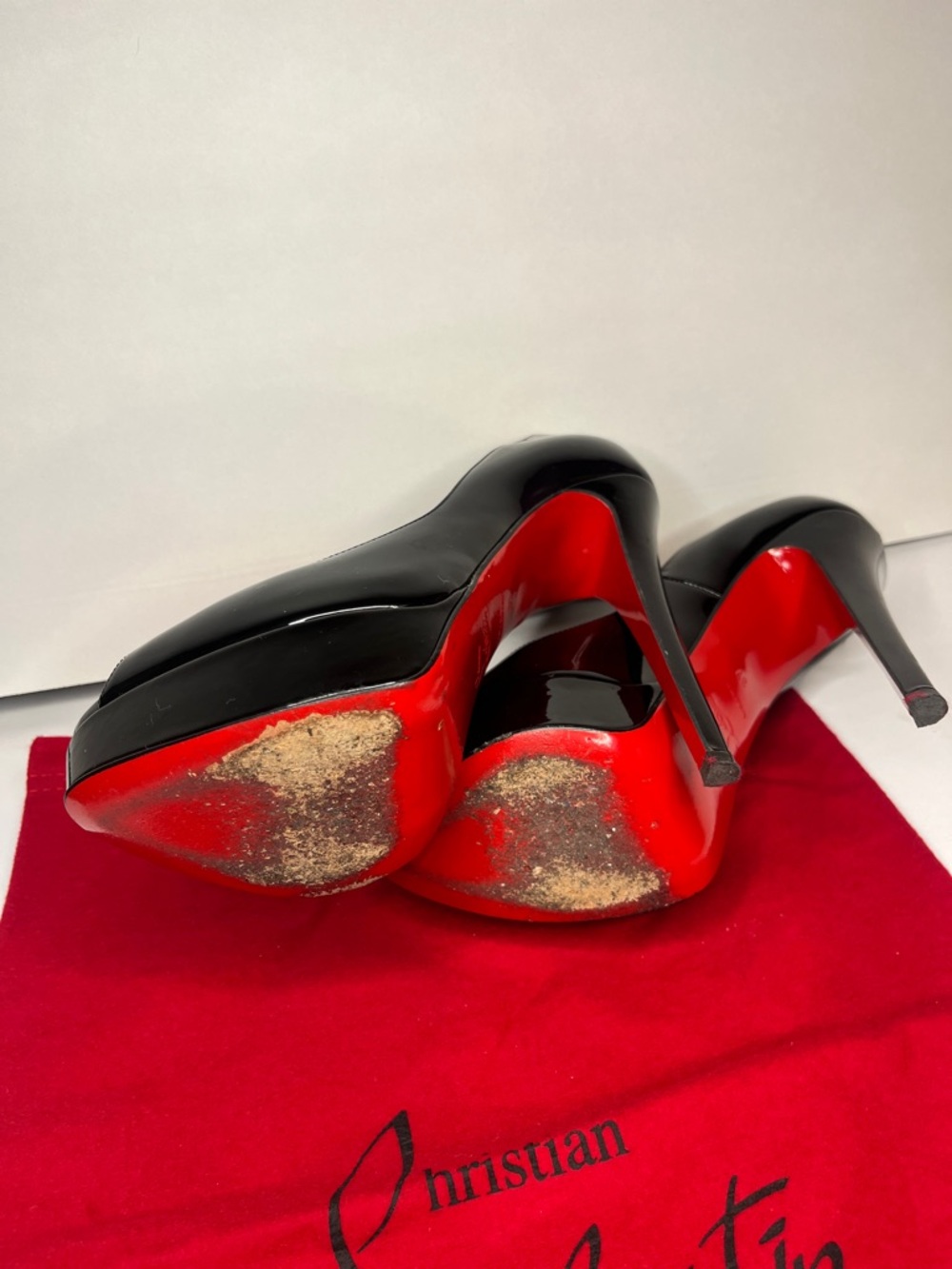 SZ 37 Christian Louboutin Black Patent Leather Peep-Toe Platform Pumps - Picture 11 of 15